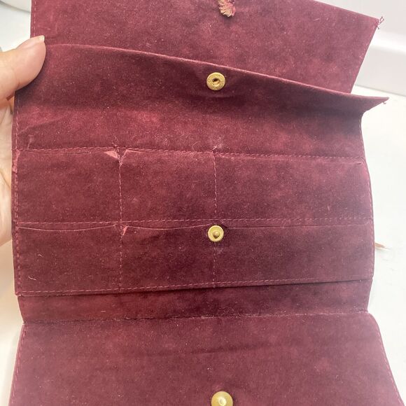 Rochas Paris Vtg Velvet Makeup Accessory Bag Burgundy Leather Interior France - Picture 6 of 9